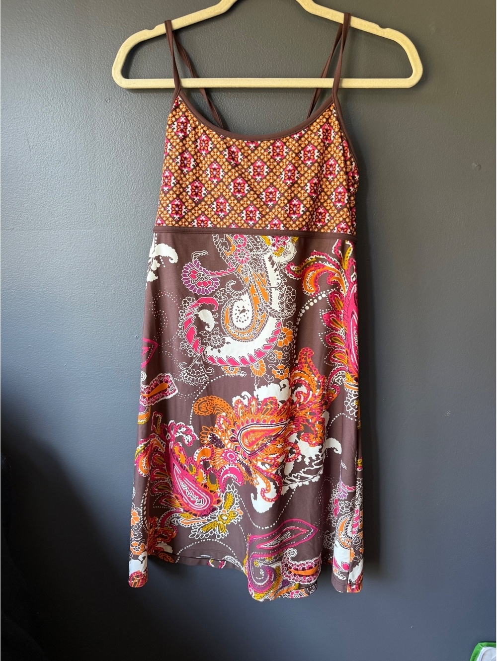 Athleta Women's Medium Brown Patterned Spaghetti Strap Dress